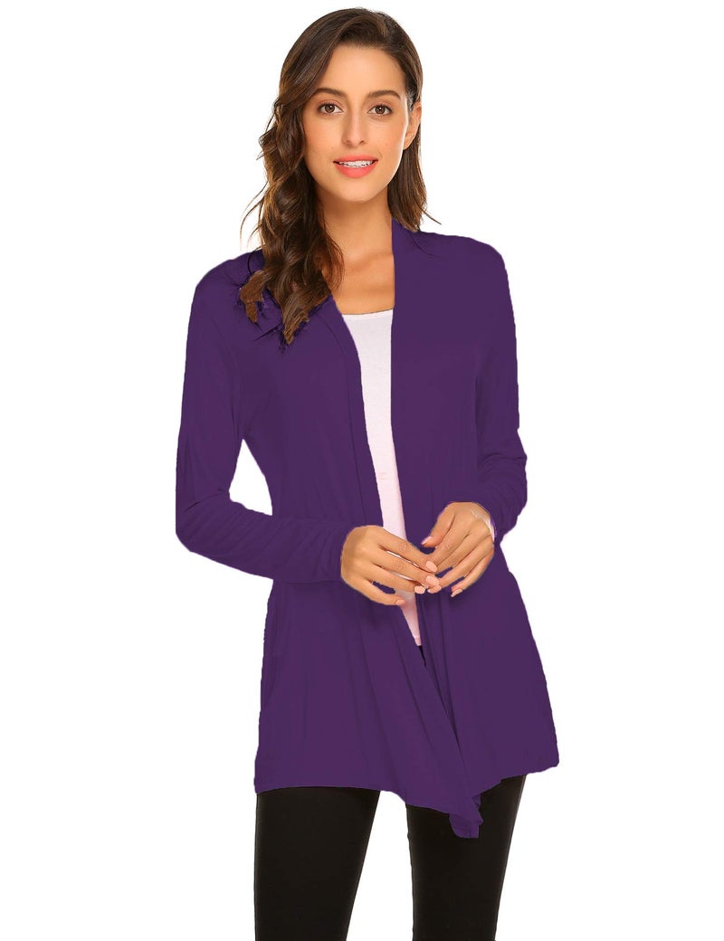 Newchoice Women's Summer Lightweight Cardigan Sweaters Long Open Front Soft Drape Flowy Cardigans Plus Size (Purple, XXXL) - Image 1